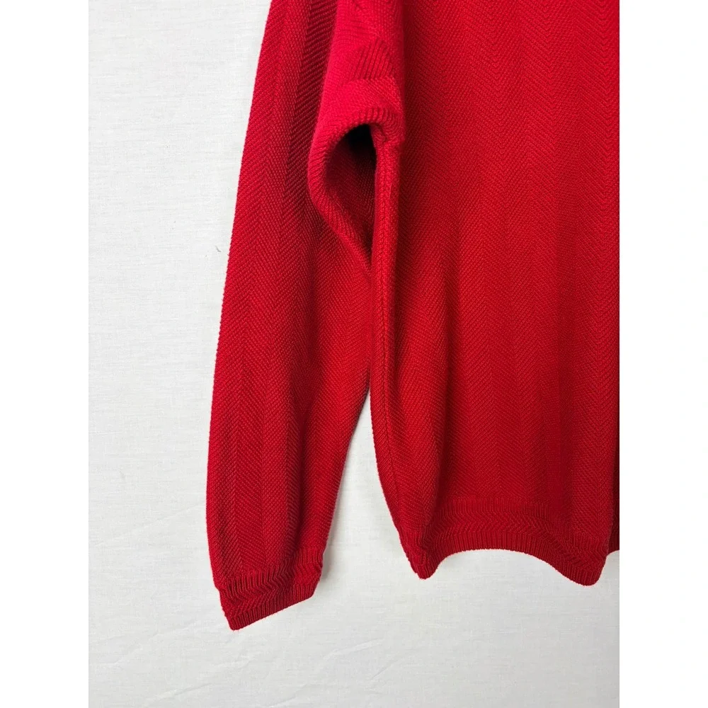 Chaps Ralph‎ Lauren Mens Red Herringbone Knit Cotton Crewneck Sweater Large